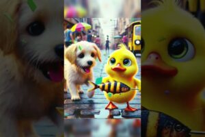 Little yellow duck grilled fish eaten by cute puppies #cuteduck #funny #duckshorts