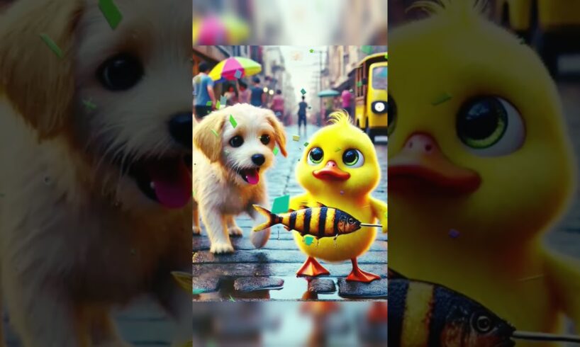 Little yellow duck grilled fish eaten by cute puppies #cuteduck #funny #duckshorts