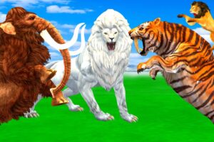 Mammoth elephant cow vs giant lion vs zombie dinosaur fight Cow cartoon Elephant12