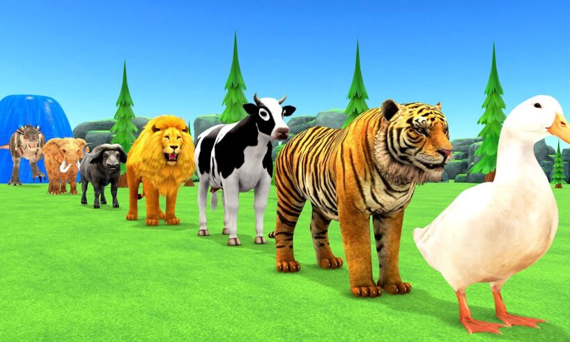 Paint Animals Duck,Tiger,Cow,Lion,Buffalo,Gorilla,Elephant,Dinosaur Fountain Crossing Animal Game Ne