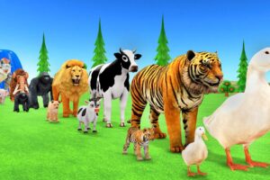 Paint Animals Duck,Tiger,Cow,Lion,Gorilla,Mammoth Elephant,Dinosaur Fountain Crossing Animal Game Ne