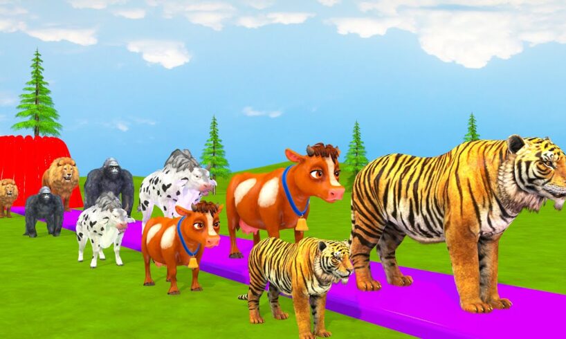 Paint & Animals Mammoth,Gorilla,Lion,Duck,Cow,Panda Fountain Crossing Transformation Animal Cartoon