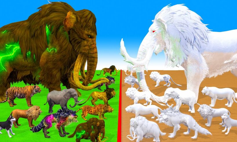 Prehistoric Animals Epic Battle Real Animals vs White(Albino) Mammals Animal Revolt Battle Simulator