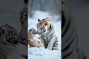 Tiger is Playing with his Cub #tiger #snow #wild #animals #trending