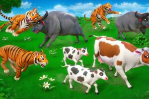 Wild vs Farm - Buffalo Cow vs Tiger Fox | Animal Kingdom | Animal Fighting Videos Compilation 2024