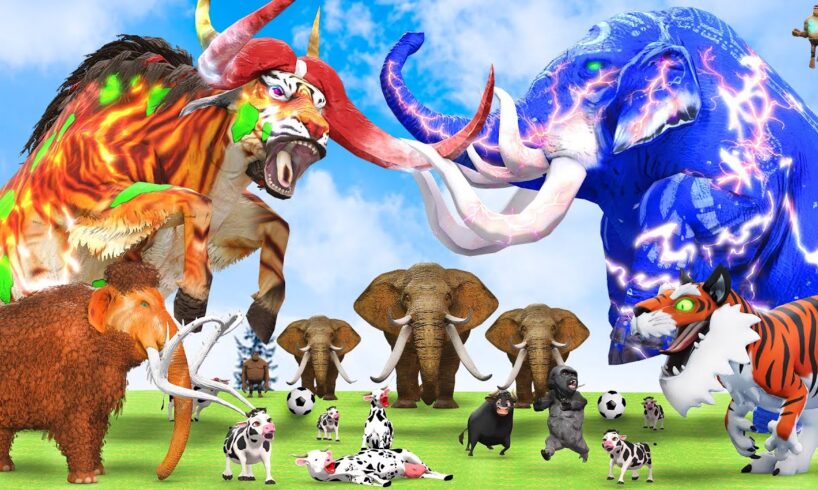 10 Mammoth Elephant Cow Vs 3 Zombie Tiger Lion Bull Attack Baby Cow Cartoon Saved By Woolly Mammoth