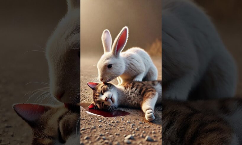 A brave rabbit saves an injured kitten from a cruel person🐰 #RabbitRescue #CuteAnimals #AnimalRescue