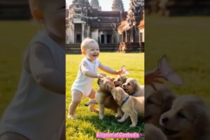 A cute baby 👶 💗 plays with cute puppies 🐶 😍 #laughingbaby#animals#puppies#shorts#funny#love#dog