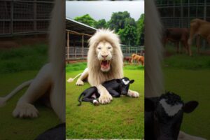 Black cow vs white lion fight for baby #cow #lion #animals #babyanimal #feelings #motherslove