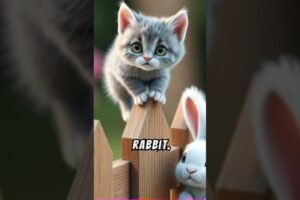 Cute Rabbit Saves Poor Kitten From Falling