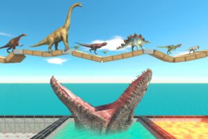 Dinosaur Race: Who Can Run Across The Unstable Bridge?| Animal Revolt Battle Simulator