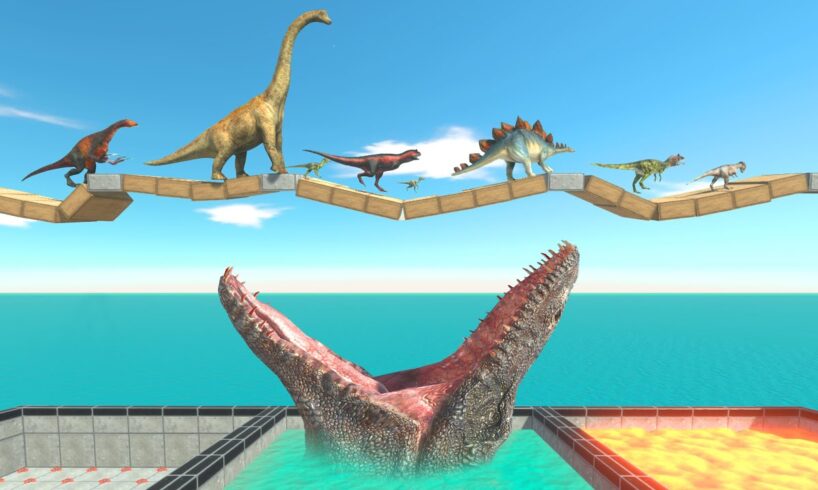 Dinosaur Race: Who Can Run Across The Unstable Bridge?| Animal Revolt Battle Simulator