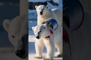 Heroic Rescue: Woman Saves Helpless Bear from Iron Trap! #polarbear #resque #animals #ai #shorts