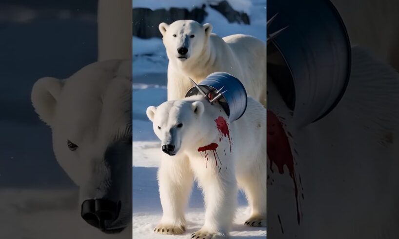 Heroic Rescue: Woman Saves Helpless Bear from Iron Trap! #polarbear #resque #animals #ai #shorts