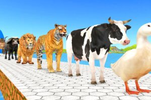 Paint Animals Duck,Cow,Tiger,Lion,Buffalo,Gorilla,Dinosaur,Elephant Fountain Crossing Animal Game Ne