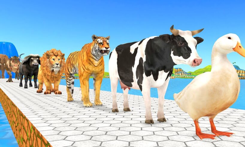 Paint Animals Duck,Cow,Tiger,Lion,Buffalo,Gorilla,Dinosaur,Elephant Fountain Crossing Animal Game Ne