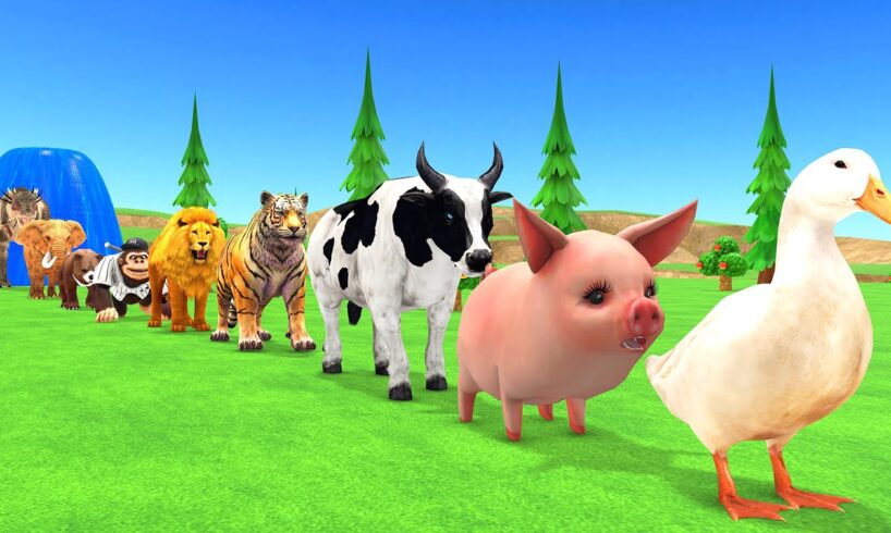 Paint Animals Duck,Pig,Cow,Tiger,Lion,Gorilla,Bear,Elephant,Dinosaur Fountain Crossing Animal Game N