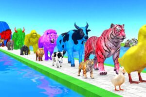 Paint Animals Duck,Tiger,Cow,Lion,Gorilla,TuskedElephant,Dinosaur Fountain Crossing Animal Game New