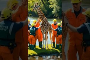 Rescue a giraffe from river