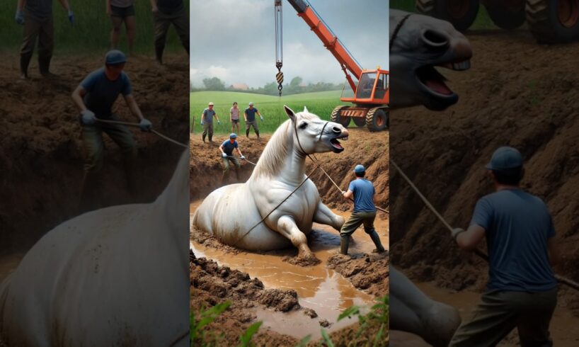 Rescued a heavy horse stuck in mud #humanity #horse #animals #shortsfeed #rescue #wildlife #shorts