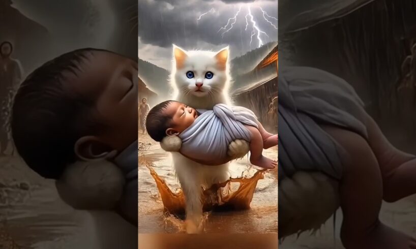 A cat saved a baby #CuteAnimals#AnimalRescue#animation#trending