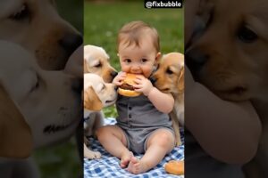 A cute baby👶 with cute puppies🐶 #shorts #puppy