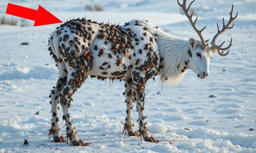 A reindeer was injured by barnacles and parasites, A rescue team successfully rescued the reindeer