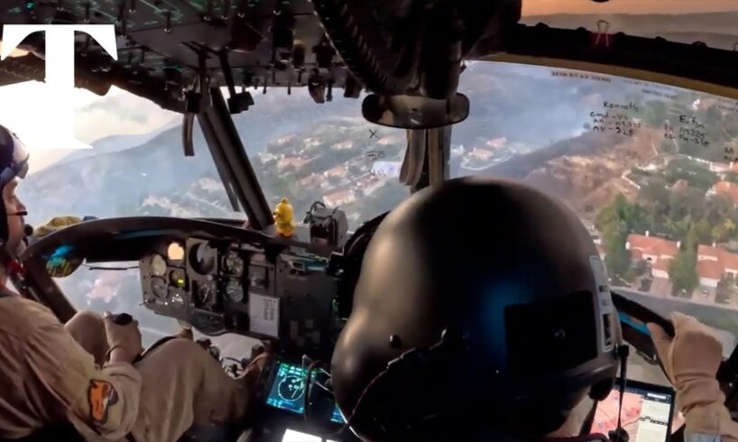 Aerial footage shows Los Angeles firefighting from above