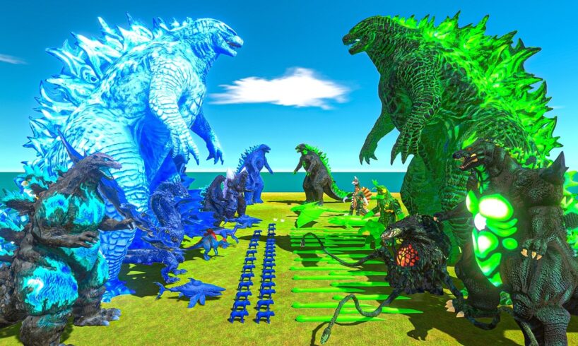 Blue Team + Blue Godzilla VS Godzilla Radiation + Green Team - Animal Revolt Battle Simulator