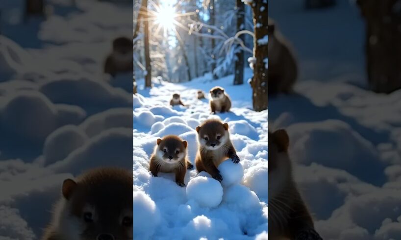 Cute Sea otter is playing on the ice #cute #seaotter #shorts