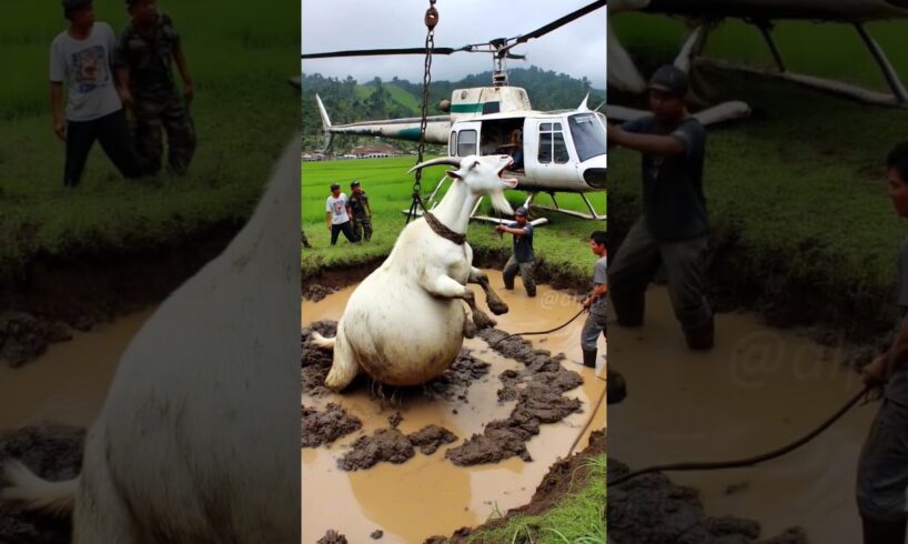 Farmers rescued a heavy goat stuck in mud #humanity #goat #bakra #animals #veternary #rescueanimals