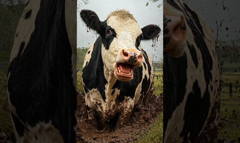 Fat Cow Rescued From Mud By Helicopter! #humanity#cow#animals#muddyfield#help