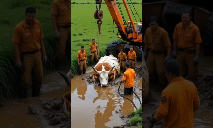 Heavy Cow Stuck on a Muddy Field Rescued by Farmers|#shortsfeed#shorts#humanity#cow#help#goaltourist