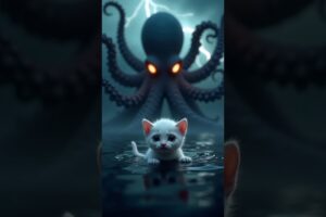 Hero Dad Cat Rescues Kitten from Giant Octopus! 😱🐱 #CatRescue #ShortsFeed #ViralShorts"