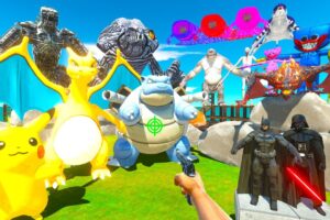 Hunting Pokémon and Parkour Rescues Superhero Fights Mechagodzilla - Animal Revolt Battle Simulator