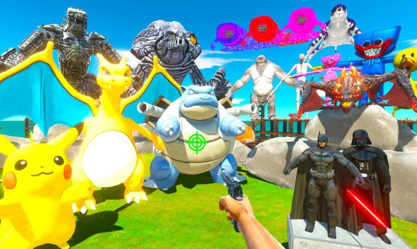 Hunting Pokémon and Parkour Rescues Superhero Fights Mechagodzilla - Animal Revolt Battle Simulator