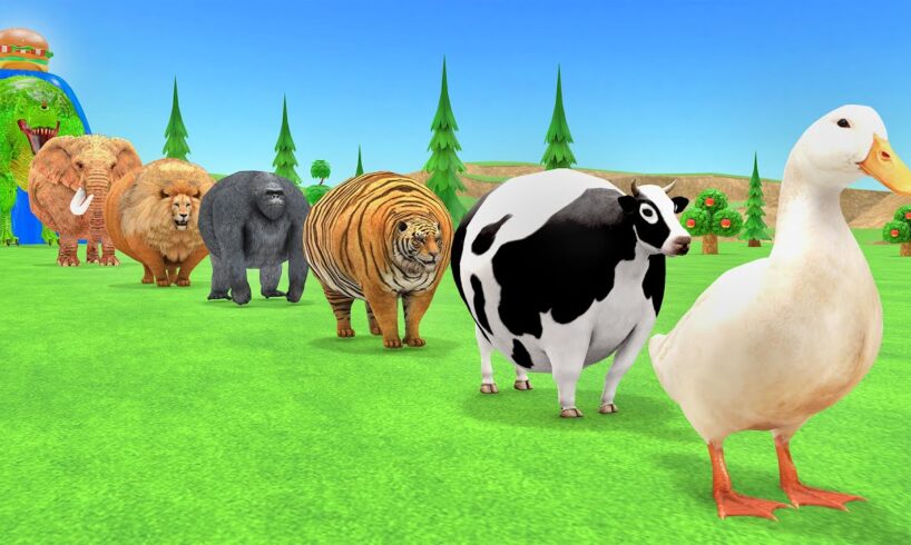 Paint Animals Duck,Cow,Tiger,Gorilla,Lion,Elephant,Dinosaur Fountain Crossing Fat Animals Game New