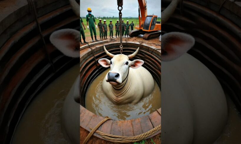 Rescue Team Help Heavy Cow Stuck in Huge Muddy Well Safe and Secure ||#shortsfeed#shorts#goaltourist