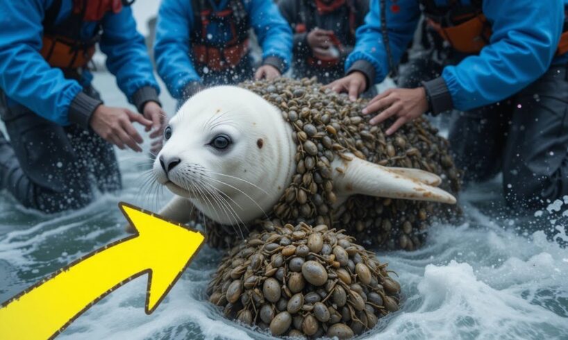 Seal cub rescued from Million Of Barnacles #barnacles #sealcub #polarbear#rescueanimals #wildlife