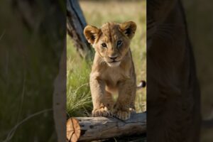 lion cub playing with wood log #shorts  #lion #kingofthejungle #wildlife#lioncub  #animals