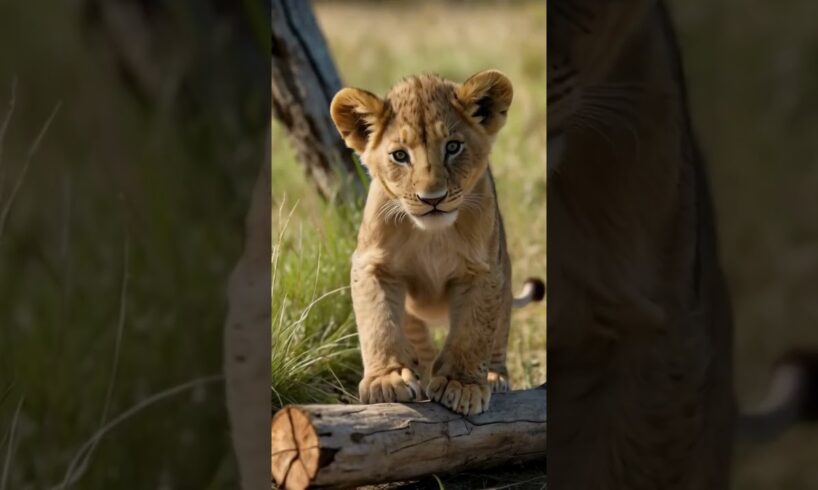 lion cub playing with wood log #shorts  #lion #kingofthejungle #wildlife#lioncub  #animals