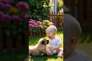 Cute Adorable baby playing with puppies  #ai #aishorts #cutebaby #cuteanimal #puppies #dog #aifun