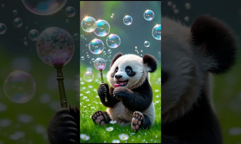 🐼✨ Adorable Baby Panda Plays with Magical Bubbles! 😍🎈#babyanimals #panda #babypandas