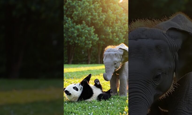 Baby Elephant & Baby Panda Playing, Best Friends 🐘🐼💖 #babyelephant #babyanimal #shortvideo