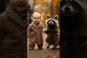 Baby vs. Raccoon! #shorts #baby #cute