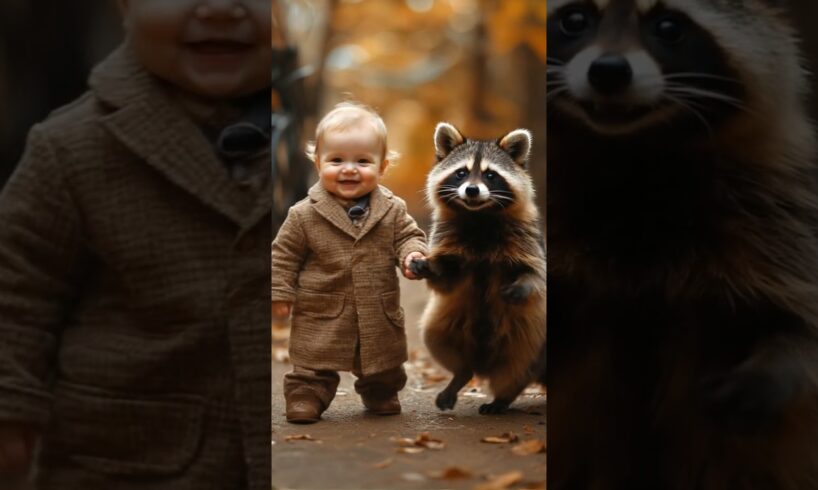 Baby vs. Raccoon! #shorts #baby #cute