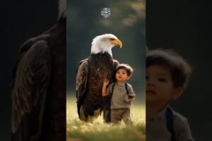 Big eagle playing with little boy #wildlife #animals #ai