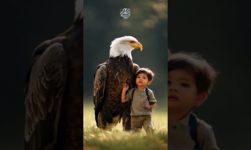 Big eagle playing with little boy #wildlife #animals #ai