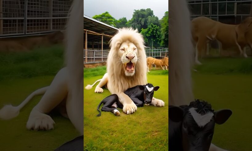 Black cow fights white lion #cow #cowlover #vietnam #denmark #animals