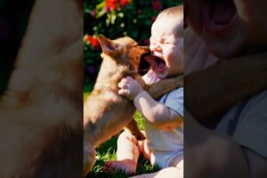 Cute Adorable baby playing with puppies  #ai #aishorts #cutebaby #cuteanimal #puppies #dog #aifun